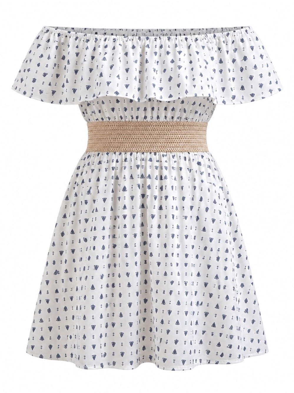 Ocean Drive Nautical Strapless Dress Women's 4 Cream Blue EUC Sailboat Anchor